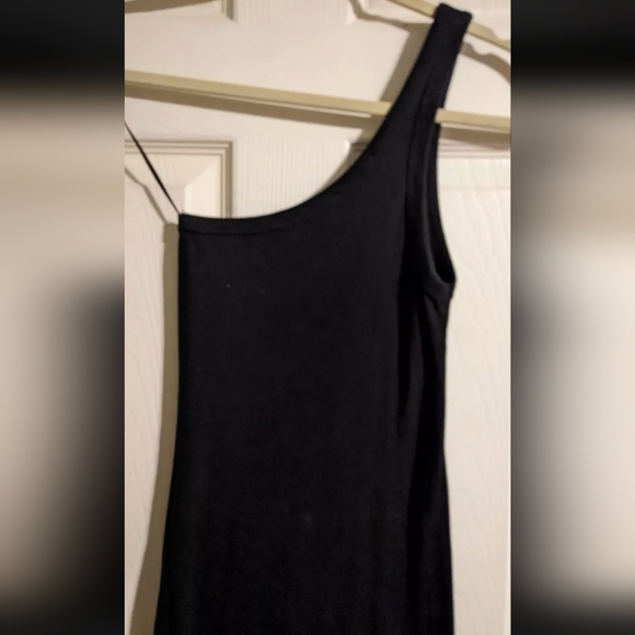 SOLD Zara Black One Shoulder Tank Dress S Ribbed Cotton Blend Stretchy Bodycon - Picture 5 of 5